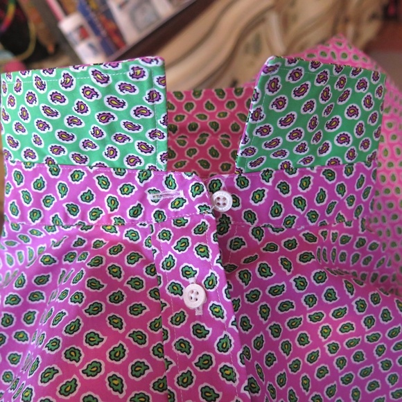 Lauren Pink Paisley No-Iron Stretch Shirt - Contrast Collar and Cuff - Picture 8 of 14